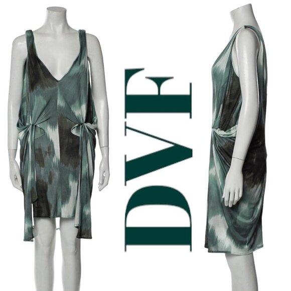 NWT DIANE VON FURSTENBERG Milton Green Watercolor Wrap Sheath Cocktail Dress, 10 - Picture 5 of 10